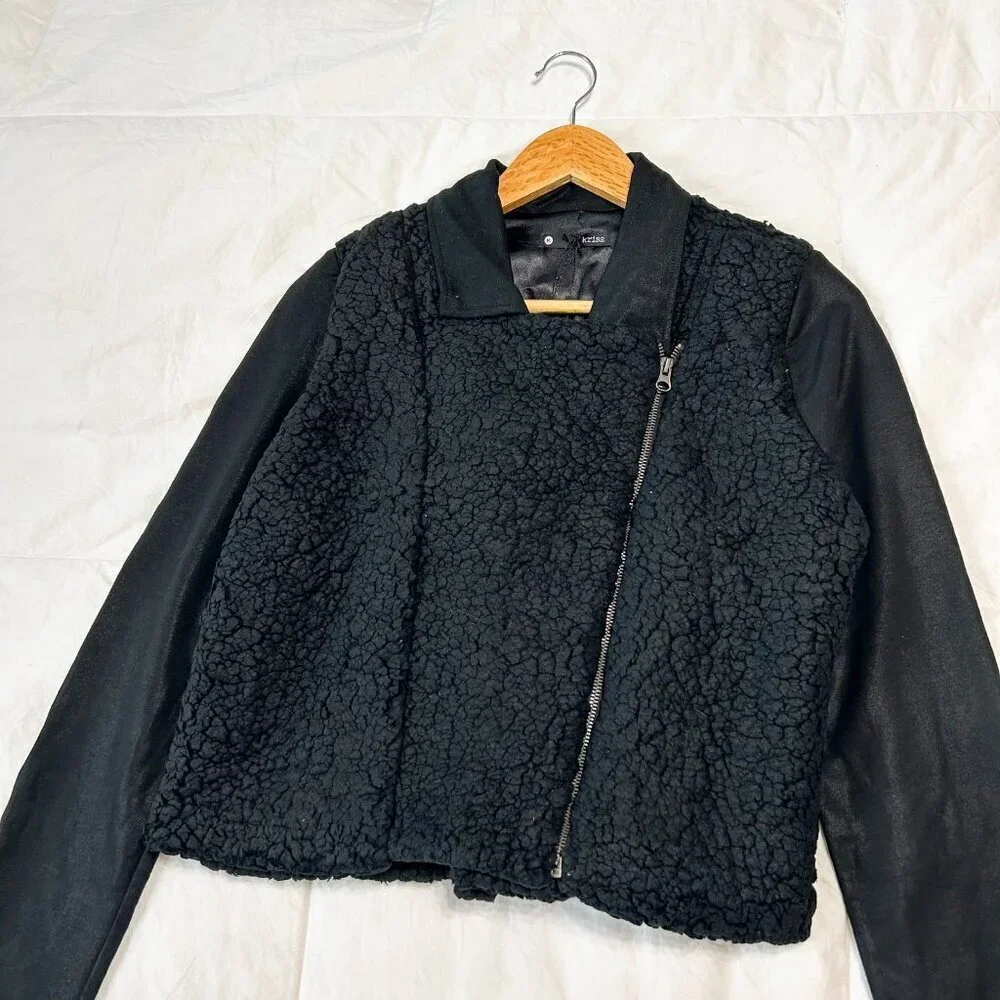 NWT Revolve Krisa Black Sherpa Moto Jacket Size Medium